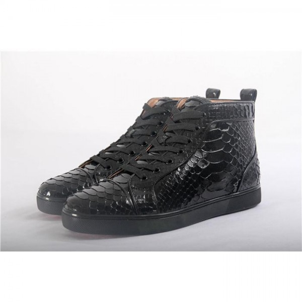 High Quality Christian Louboutin Mens Louis Flat High Top Real Snakeskin Sneaker