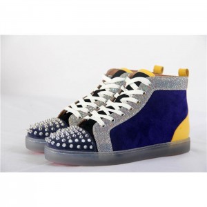 High Quality Christian Louboutin Lou Spikes Glitter Disco Ball High-Top Sneaker