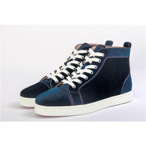 High Quality Christian Louboutin Louis Orlato Blue Velvet Junior Flat Sneakers