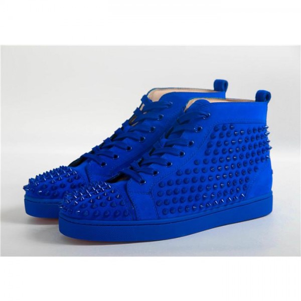 High Quality Christian Louboutin Louis Spikes Men'S Flat Sneakers Dazzling Blue