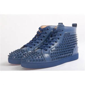 High Quality Christian Louboutin Louis Spikes Men'S Flat Sneakers-Dark Blue