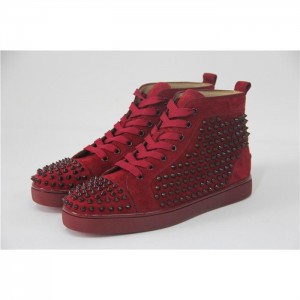 High Quality Christian Louboutin Mens Spikes High Top Red Sneaker