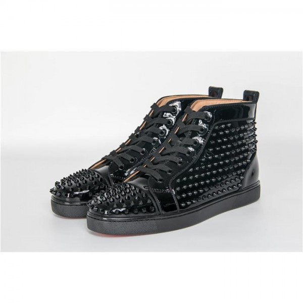 High Quality Christian Louboutin Black Louis Spikes Mens Flat Sneaker