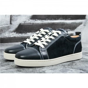 High Quality Christian Louboutin Louis Junior Men'S Flat Navy Suede Leather Blend Sneakers