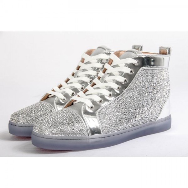 High Quality Christian Louboutin Louis Silver Strass Men'S Flat Sneakers