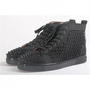 High Quality Christian Louboutin Black Louis Spikes Orlato Men'S Flat Sneakers