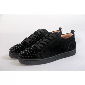 High Quality Christian Louboutin Louis Junior Spikes Men'S Flat Low Top Suede Black Sneakers