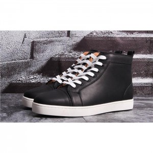 High Quality Christian Louboutin Louis Flat Mens High Top Leather Sneakers Black