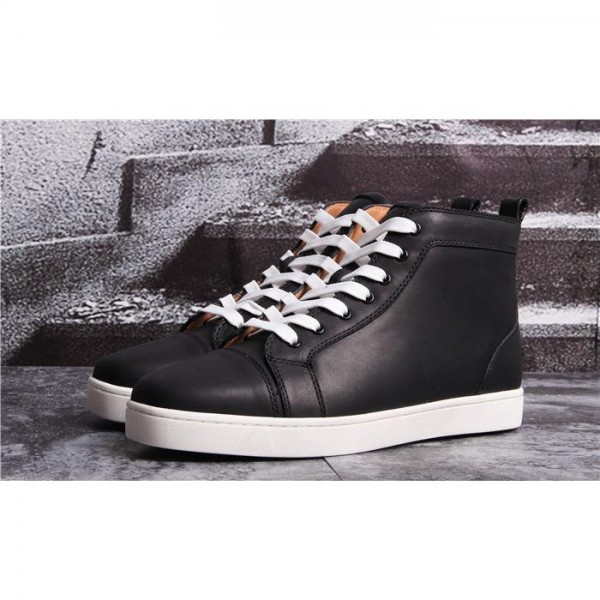 High Quality Christian Louboutin Louis Flat Mens High Top Leather Sneakers Black