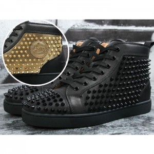 High Quality Christian Louboutin Yang Louis Flat Gold Leather Laminato Black Sneakers