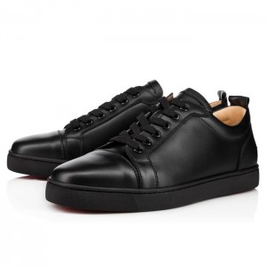 High Quality Christian Louboutin Louis Junior Men'S Flat Leather Low Top Black Sneakers