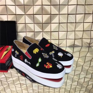 High Quality Christian Louboutin Multi-Pattern Boat Black Sneakers