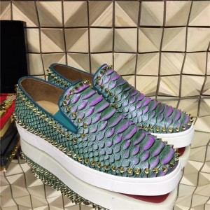 High Quality Christian Louboutin Pik Boat Mens Flat Python Sneakers