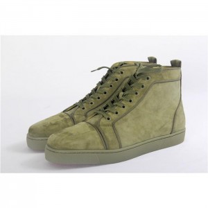 High Quality Christian Louboutin Louis Orlato Flat High Top Suede Sneaker In Poivre Vert Color