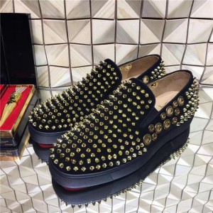 High Quality Christian Louboutin Spikes Holes Boat Black Sneakers