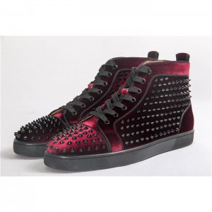 High Quality Christian Louboutin Louis Orlato Spikes Velvet With Glossy Red Sole