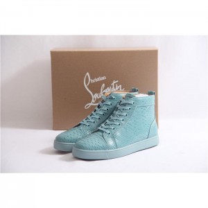 High Quality Christian Louboutin Flat Snakeskin Men'S Blue Sneakers