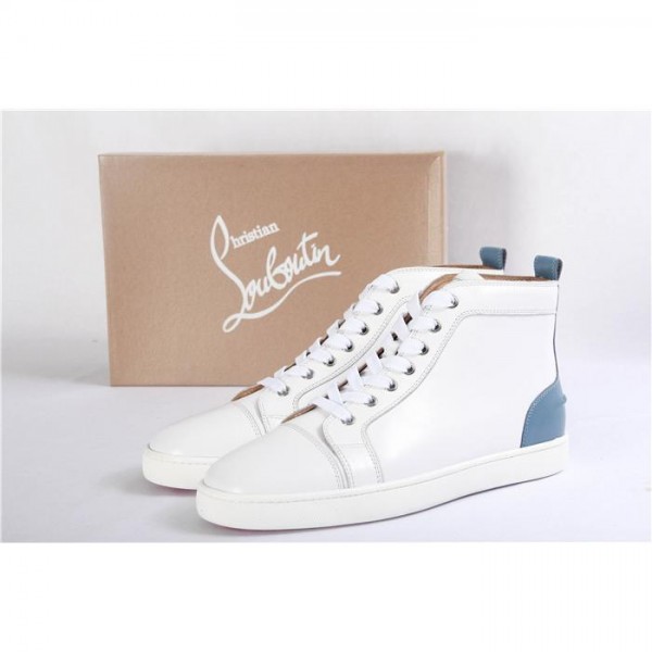 High Quality Christian Louboutin Mens High Top White And Blue Sneaker