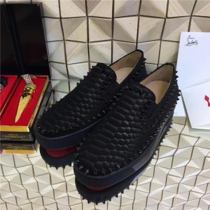 High Quality Christian Louboutin Spikes Python Leather Flat Boat Sneaker