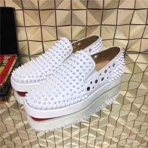 High Quality Christian Louboutin Spikes Holes Boat White Sneakers