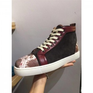 High Quality Christian Louboutin Mens Flat Suede Snakeskin Leather High Top Sneakers