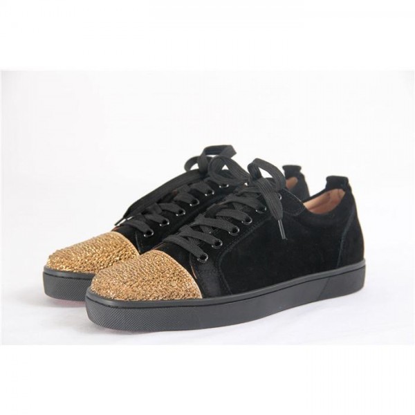 High Quality Christian Louboutin Black Low Top Suede Gold Sneakers For Men