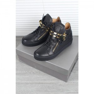 High Quality Giuseppe Zanotti Black Double Bar Strap Leather Mid Top Sneaker