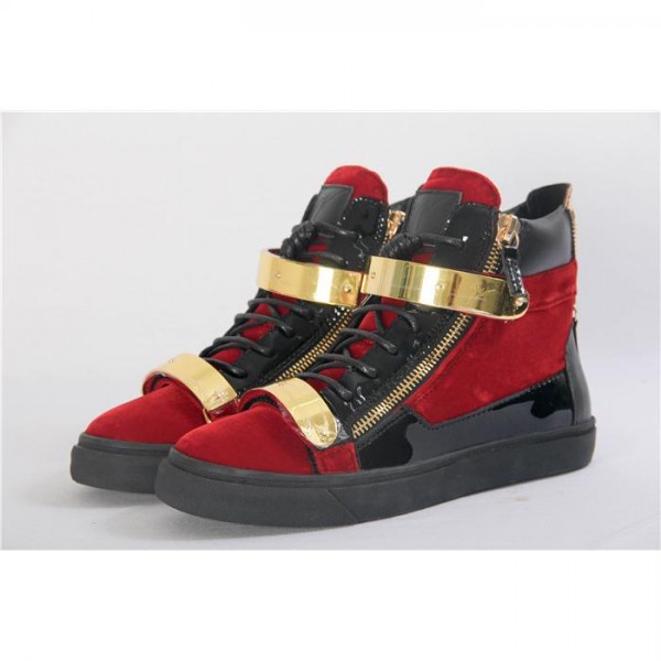 High Quality Giuseppe Zanotti Red Velvet London High Top Sneaker