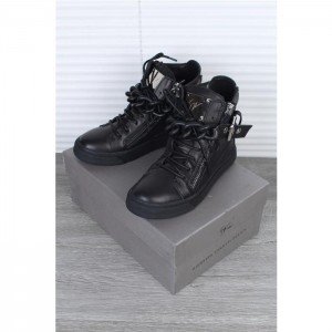 High Quality Giuseppe Zanotti black chain leather high-top sneakers