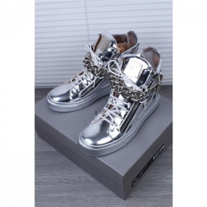 High Quality Giuseppe Zanotti Men’S Silver Mirrored Leather London High Top Sneakers