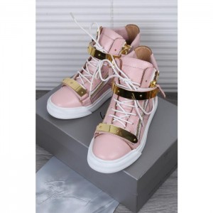 High Quality Giuseppe Zanotti Pink Croc-Embossed Leather Ringo Sneakers