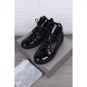 High Quality Giuseppe Zanotti Black Men Patent Leather High Top Sneakers