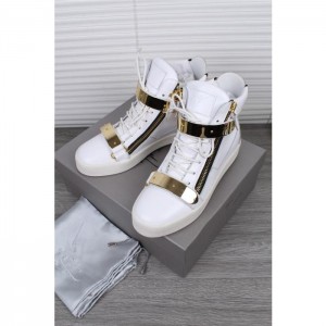 High Quality Giuseppe Zanotti Gold White Double Strap Patent Mid Top Sneaker