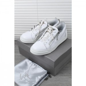 High Quality Giuseppe Zanotti Calf Skin Leather Side Zips Low Top Sneakers White