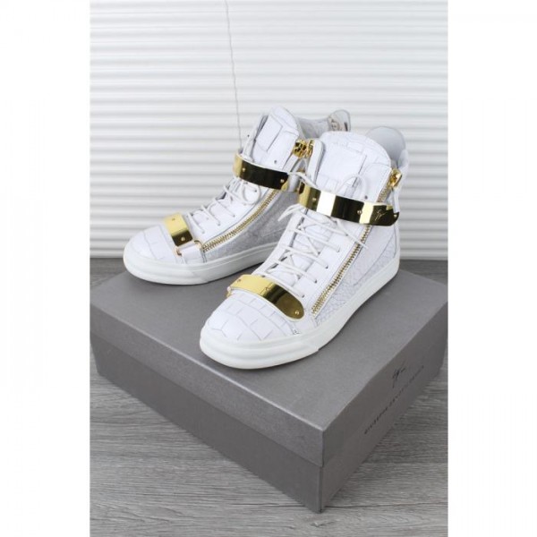 High Quality Mens Giuseppe Zanotti Croc White High Top Lace Up Crocodile Kanye Shoes Sneakers