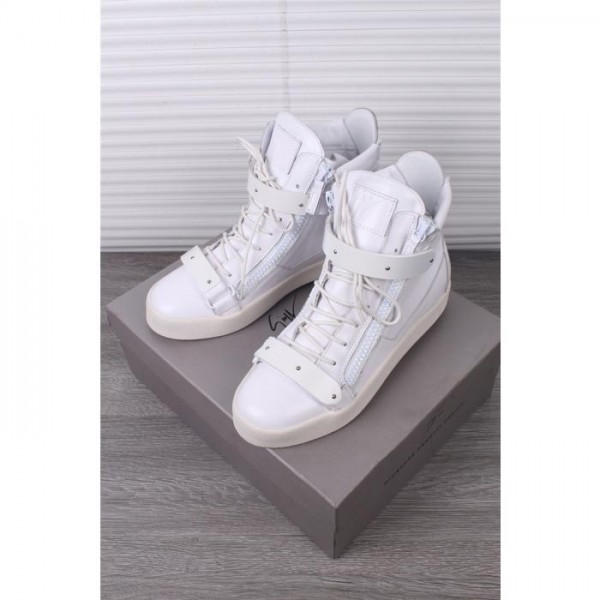 High Quality Giuseppe Zanotti White Plated Strap Double Zip Sneakers