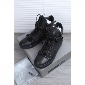 High Quality Giuseppe Zanotti Black Strass Plates High Top Sneakers Black