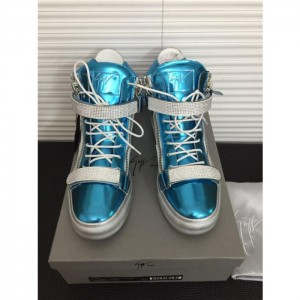 High Quality Giuseppe Zanotti blue leather and silver detail high-top sneakers