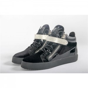 High Quality Giuseppe Zanotti Darryl Black Velvet Mid-Top Sneaker With Crystals