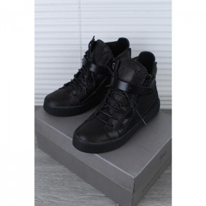 High Quality Giuseppe Zanotti Black Leather Matte High Top Sneaker