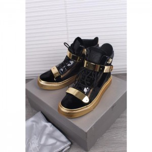 High Quality Giuseppe Zanotti Gold Bar Black Velvet High Top Sneakers