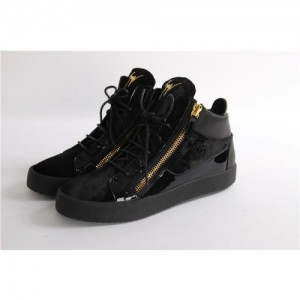 High Quality Giuseppe Zanotti Gold Zippers Black Velvet Middle Men Sneakers