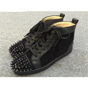 High Quality Christian Louboutin Louis Spikes Men Flat Black Suede Sneakers