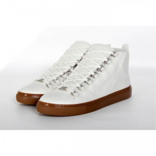 Balenciaga White Grained Lambskin Gum Sole Arena High-Top Sneakers