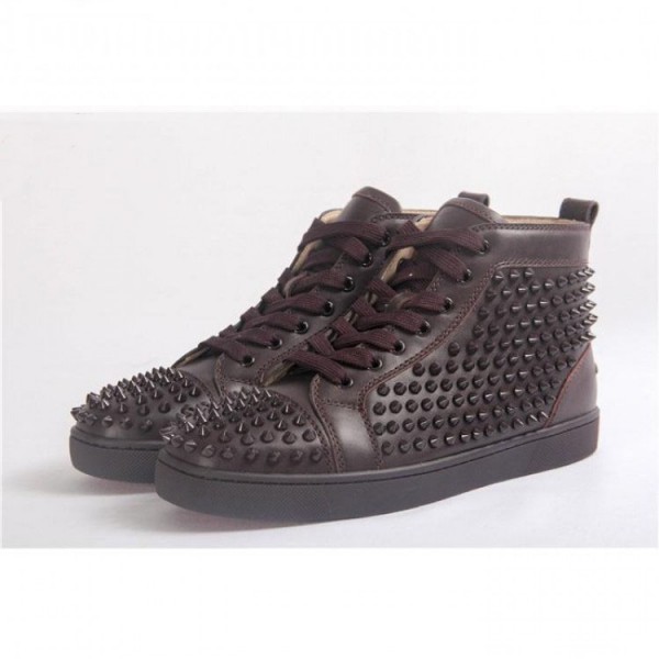 High Quality Christian Louboutin Louis Spike Men Flat High Top Cramoisi Sneaker Glossy Red Sole