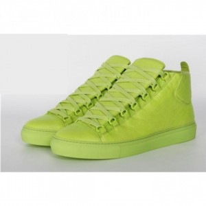 High Quality Balenciaga Arena Neon Yellow High Top Creased Leather Sneakers