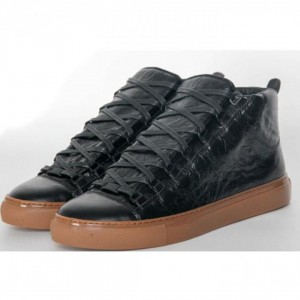 High Quality Balenciaga Arena Black Creased Leather Brown Sole Sneakers