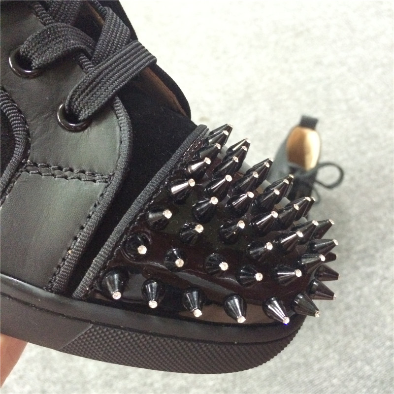 Instock Now!! Limited Version Christian Louboutin Louis Spikes Men Flat Black Suede Sneakers