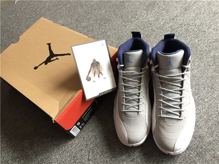 Air Jordan 12 Grey Blue White High-Top Men Sneakers