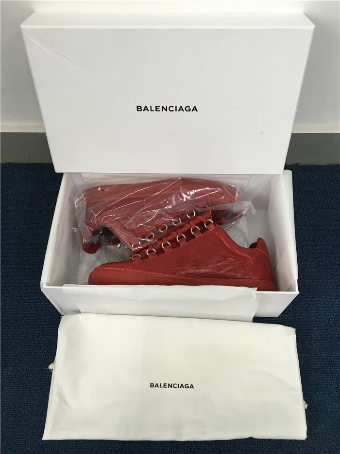 Super Perfect Balenciaga Arena Low Top Creased Leather Sneakers Red